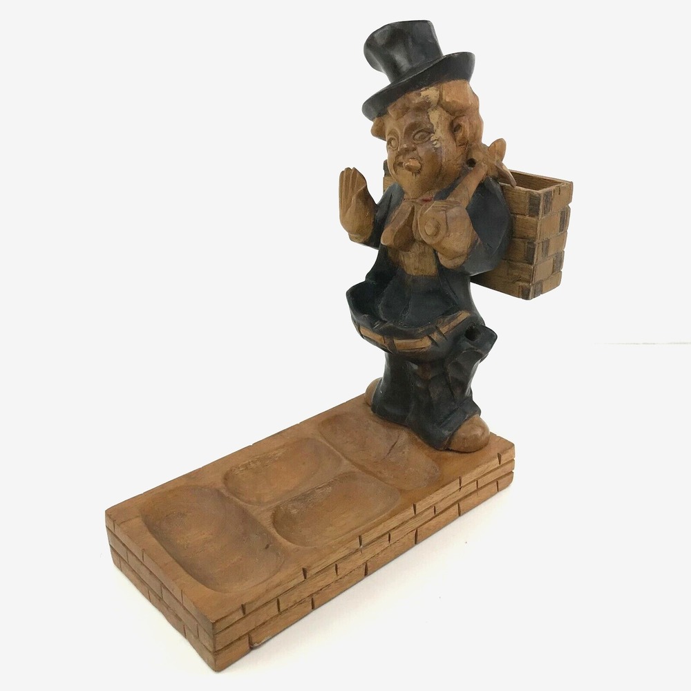 Vintage Wooden Hobo Folk Art Mens Caddy Vanity Tray Dresser Organizer